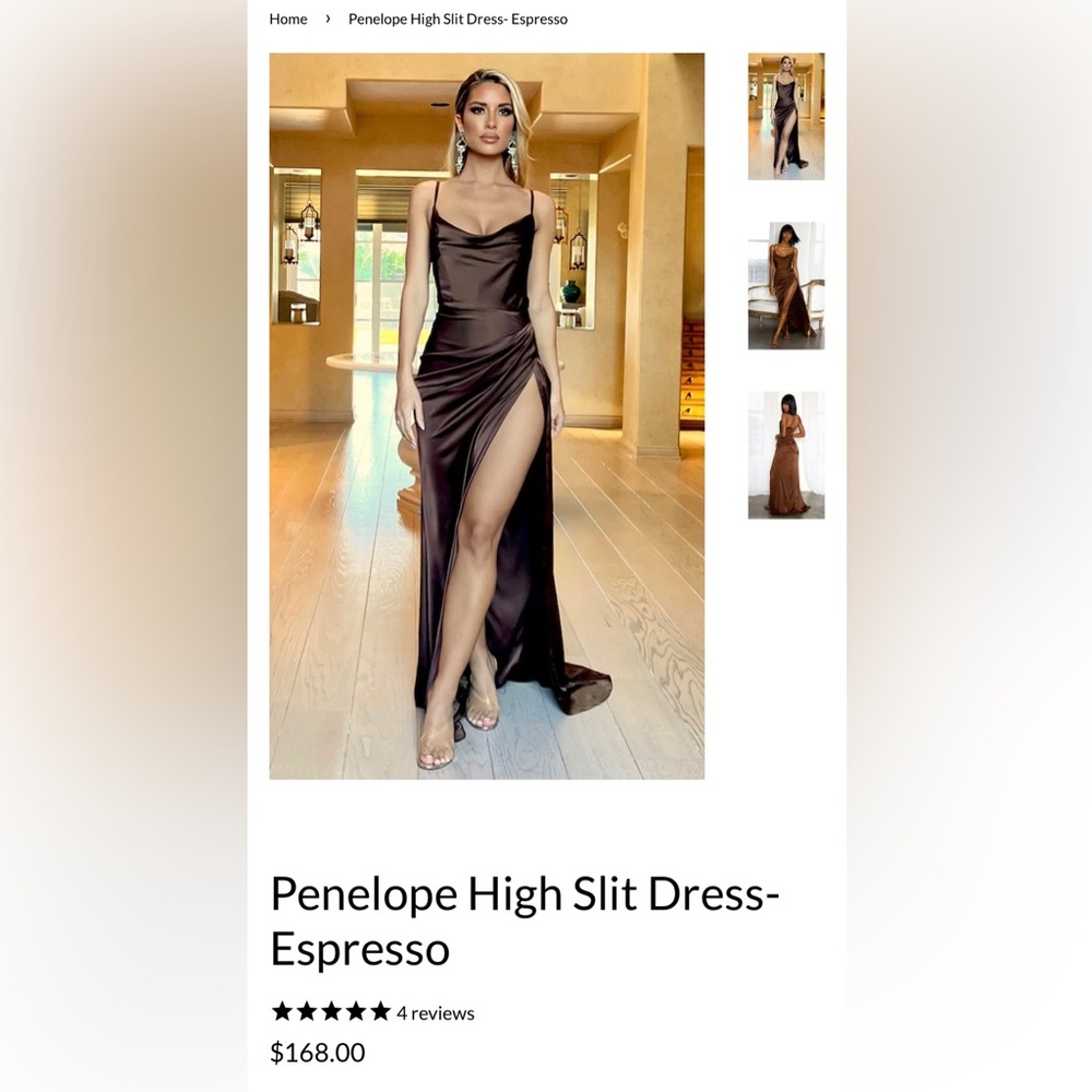 Moda Glam Penelope High Slit Dress Espresso size 4